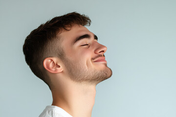Obraz premium A close up of a man's face with his eyes closed