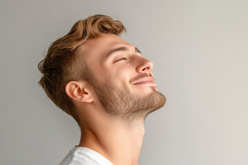 Fototapeta premium A close up of a man's face with his eyes closed