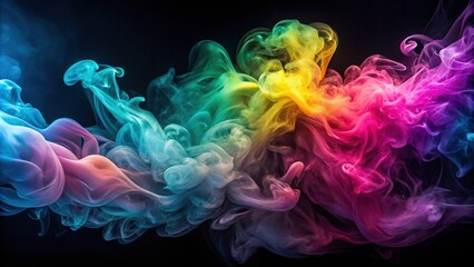 Obraz premium Swirling tendrils of vibrant, pastel-colored smoke billow against a dark, gradient background, creating a mesmerizing, abstract atmosphere perfect for artistic compositions.