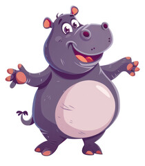 Fototapeta premium PNG Cheerful cartoon hippo illustration