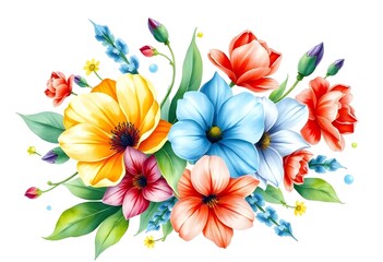 Watercolor flowers bouquet isolated background
