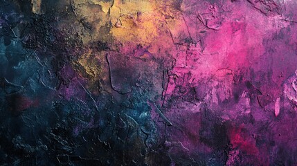 Cosmic Dreamscape: A mesmerizing abstract painting with bold textures and vibrant hues of purple, pink, and gold, evoking a sense of mystery and wonder. 