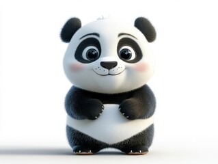 Naklejka premium Cute animal mascot, playful panda with big eyes, white background, 3D illustration