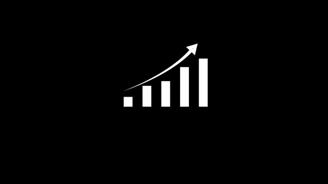 Digital white  bar chart with growing business concept. Hi-tech style technology chart with black background. Camera movement with depth of field. 4K resolution