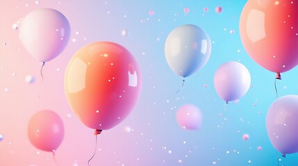 Pastel Dream: A cascade of pastel-hued balloons take flight against a dreamy gradient backdrop, sparkling confetti adding to the festive ambiance. 