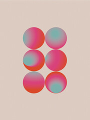 Abstract textured image featuring a cream-colored background with six overlapping spheres, each displaying a gradient of blue, pink, and orange hues