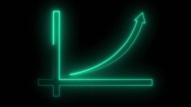 Neon line Rising arrow transparent channel. arrow rising transparent channel, business growth arrow and graph chart, Business line arrow on background color  black