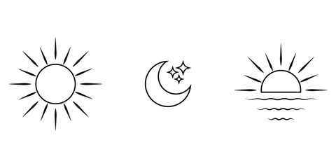 Sun and Moon icon, vector. Moon and stars silhouette eps 10.