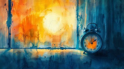 A clock sits on a table next to a window