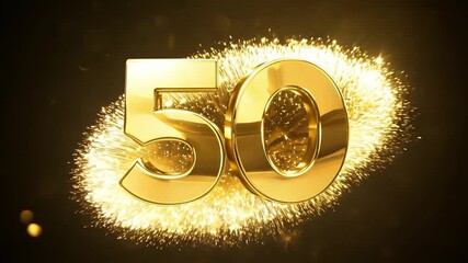Sparkling fireworks celebration around golden number 50