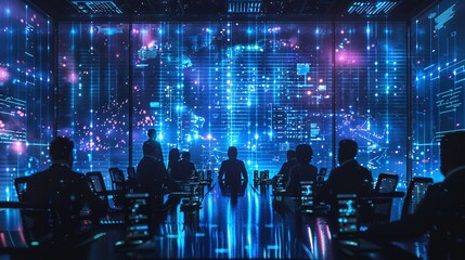 Cyber security expert working with technology in neon lights