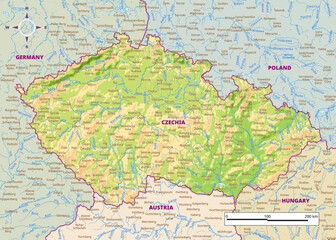 Detailed physical map of Czechia