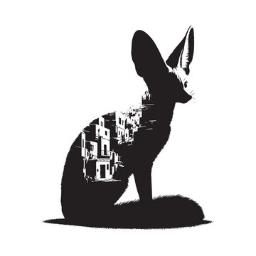 recommend clip art: silhouette of Fennec fox, filled with graffiti street wall in rough drawing,