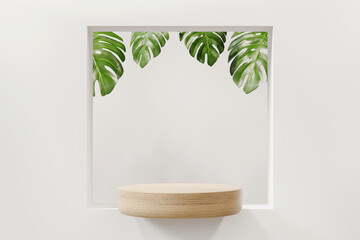 Fototapeta premium 3D rendering abstract platform podium with monstera plant product presentation background 