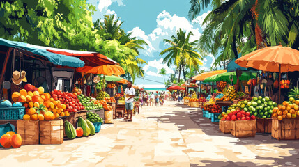 A colorful market with a variety of fruits and vegetables