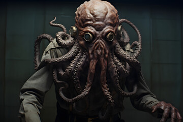 Fototapeta premium science fiction octopus man photo, villian