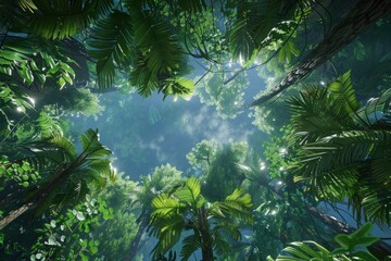 Looking Up into a Lush Tropical Canopy