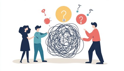 Team problem solving concept with three people untangling large knot