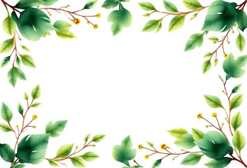 Naklejka premium frame of green leaves watercolor