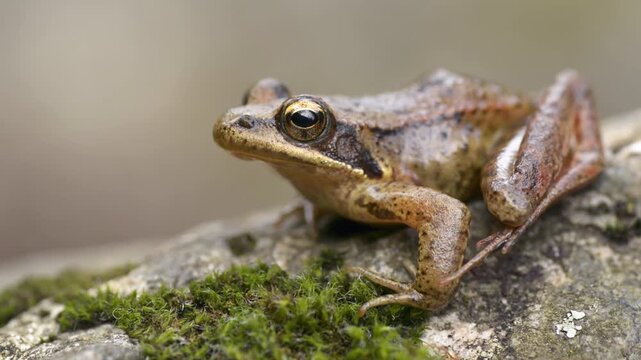 Iberian frog (Rana iberica). Frog on the top of a rock.