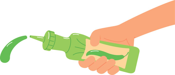 Hand hold green spicy sauce color icon