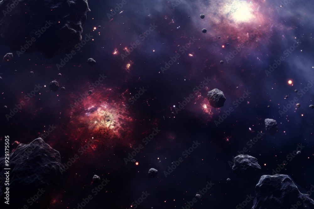 Wall mural cosmic dance: nebula and asteroids in deep space