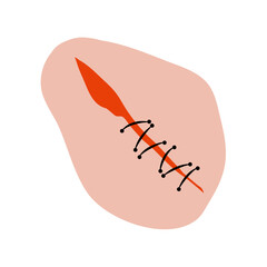 Cut suture scar vector icon. First aid injury stitch skin concept wound