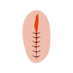 Cut suture scar vector icon. First aid injury stitch skin concept wound