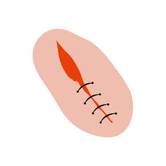 Cut suture scar vector icon. First aid injury stitch skin concept wound
