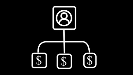 Modern Neon Glowing Yellow Organizational Structure Icon Representing Financial Hierarchy and Business Revenue Distribution on a Dark Background.