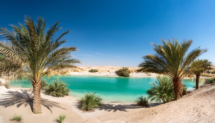 oasis desert featuring palm trees turquoise water creating serene inviting landscape