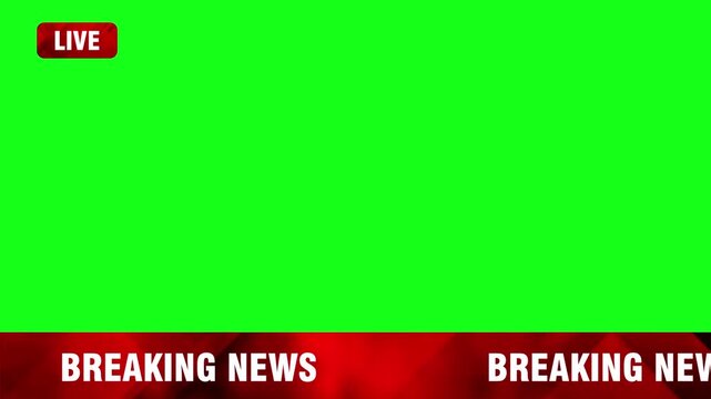 Live breaking news template with text animation on green screen background. Modern news live streaming TV broadcast backdrop. Looping 4K video