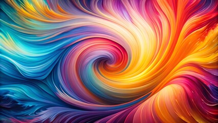 Vibrant abstract artwork features a dynamic splash of colors, with swirling shades of pink, blue, yellow, and orange, evoking a sense of energy and creativity.