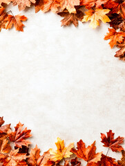 Fallen maple leaves forming a frame with copy space in the center. Fall and autumn seasonal concept. Backgrounds, backdrops and greeting card.