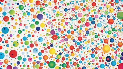Vibrant abstract background featuring scattered, colorful dots in various sizes and shapes, creating a playful, modern, and dynamic pattern against a white backdrop.