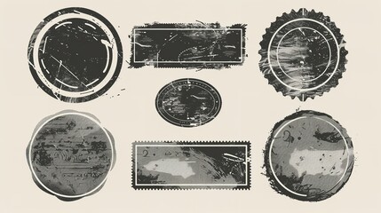 Grunge post stamps, Round rectangular badges