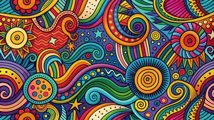 Fototapeta premium Vibrant abstract design featuring a whimsical squiggle pattern in bright colors intertwined with bold, geometric lines, creating a dynamic and playful visual contrast.