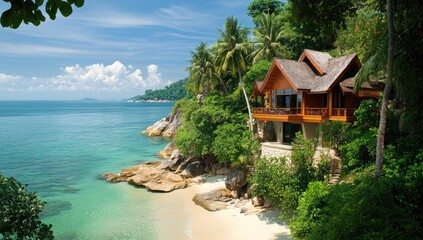 Fototapeta premium Tropical house on a secluded beach.