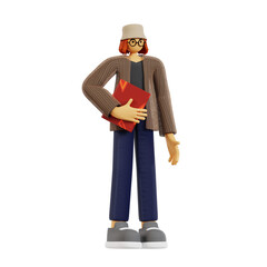 3D Render of a Teacher Holding a Book and Pointer