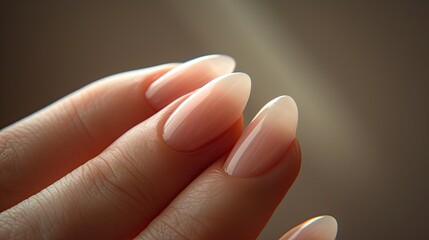 Manicure emphasizing the naturalness of the nail plate. Long female nails covered with lacquer or gel. Perfectly trimmed cuticles. Illustration for advertising, marketing or presentation.