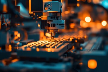 Blur background of robot machine working together at production line. with generative ai