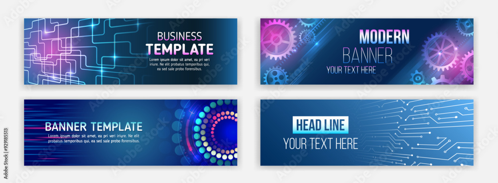 Wall mural sci-fi vector sample concept. high-tech horizontal banner template. modern banner design with techno