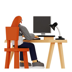 3D Render of a Person Working at a Desk with a Computer