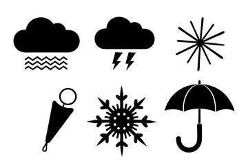 weather icons set on white background silhouette vector illustration