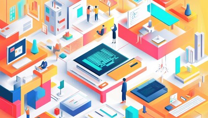 Obraz premium Isometric illustration of a colorful office.