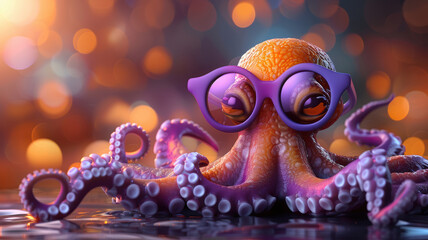 Fototapeta premium Colorful Octopus with Sunglasses