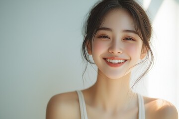 Beautiful young Asian woman smiling and happy created with Generative AI