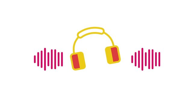 Head phone with music wave icon animation on white background.