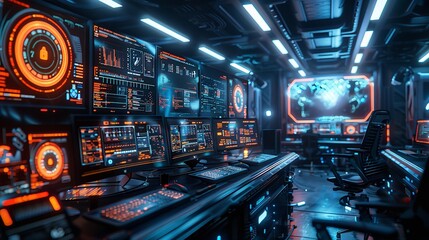 Fototapeta premium Cyber security expert working with technology in neon lights