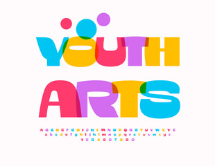 Vector trendy poster Youth Arts with colorful Font. Creative set of Alphabet Letters and Numbers